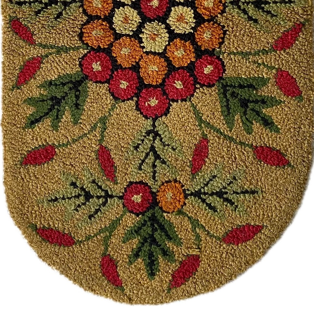 Vintage Folk Art Hooked Floral Graphic Fraktur Floor Wool Oval Rug